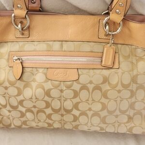 Coach Signature C Penelope Peach/Tan Leather/Canvas Tote Bag No.L1059 F15534